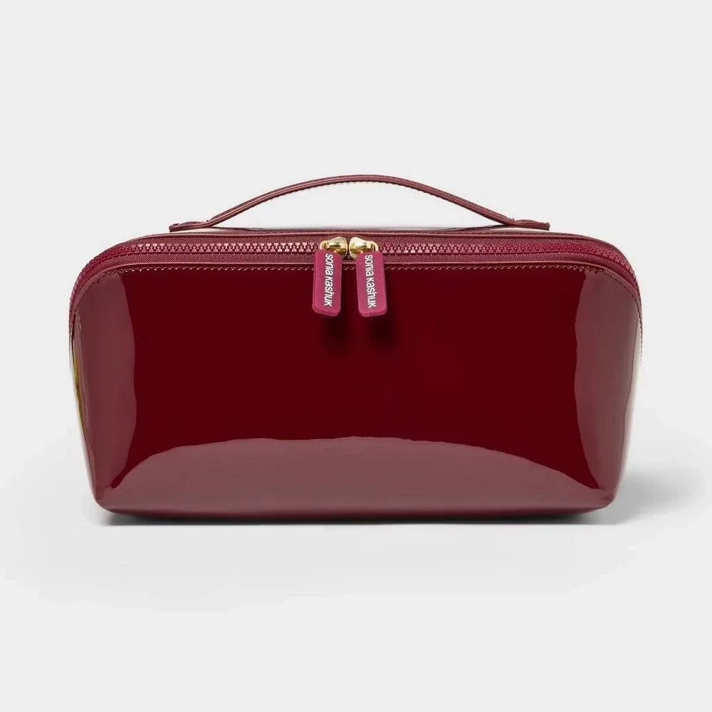 Sonia Kashuk Makeup Bag Women OS Burgundy Patent Travel Toiletry Case NWT